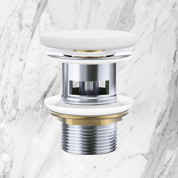 Fienza Pop Up 32mm Overflow Basin Waste Flat Ceramic Cap Matte White