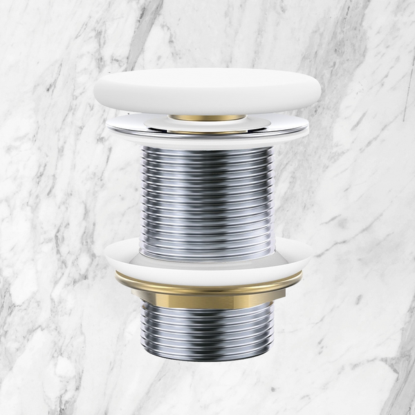 Fienza Pop Up 32mm Non-Overflow Basin Waste Matte White Flat Ceramic Cap