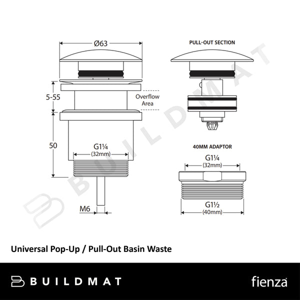 Fienza Universal Pop-Up / Pull-Out Basin Waste Matte Black