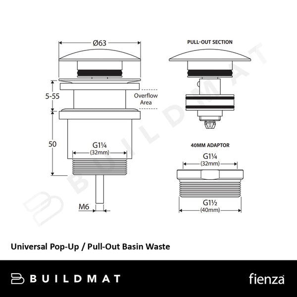 Fienza Universal Pop-Up / Pull-Out Basin Waste Chrome