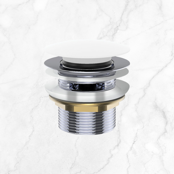 Fienza Universal Pull Out/Pop Up Brass Cap Bath Waste with Overflow Matte White