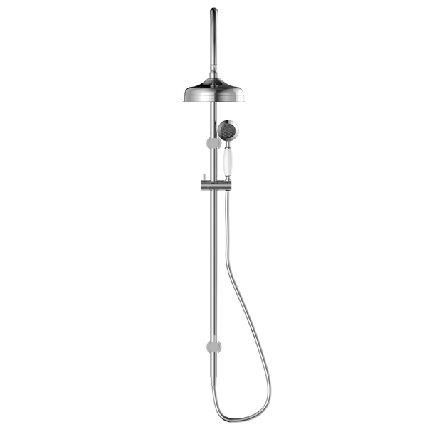 Nero York Twin Shower with White Porcelain Hand Shower Chrome