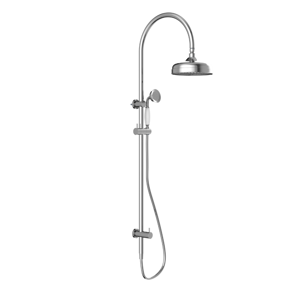 York Twin Shower with White Porcelain Hand Shower Chrome