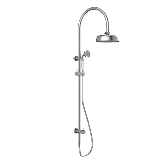 Nero York Twin Shower with White Porcelain Hand Shower Chrome