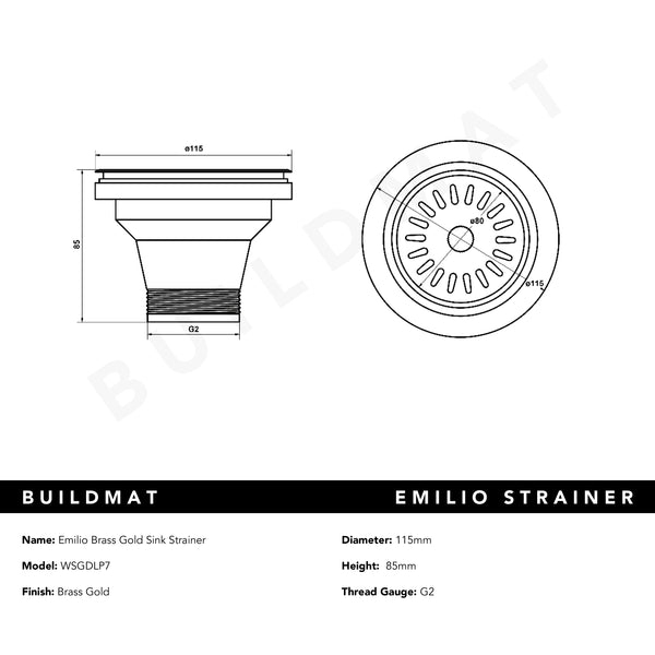 Alma Emilio Brass Gold Sink Strainer with Long Pin