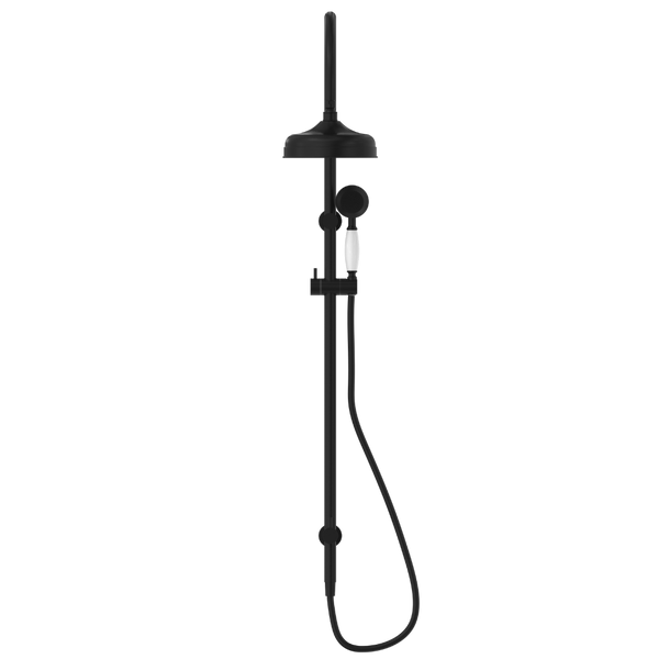Nero York Twin Shower with White Porcelain Hand Shower Matte Black