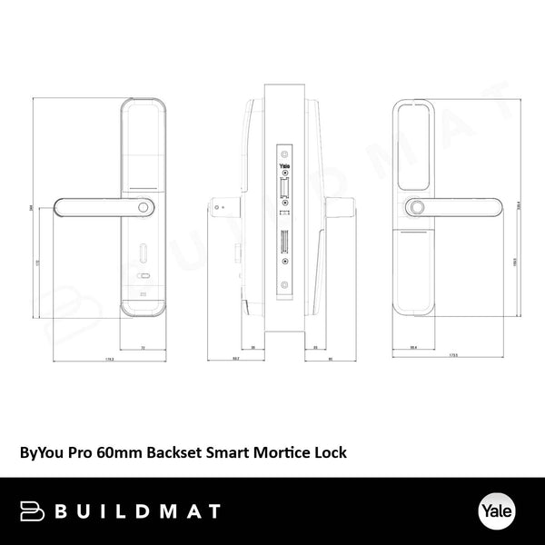 Yale ByYou Pro 60mm Backset Smart Mortice Lock Matt Black