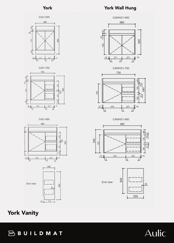 Aulic York 600mm Wall Hung Vanity