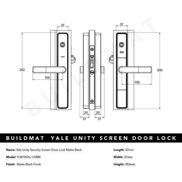 Yale Unity Security Screen Door Lock Matte Black
