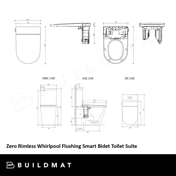 Zumi Zero Rimless Whirlpool Flushing Smart Bidet Toilet Suite White