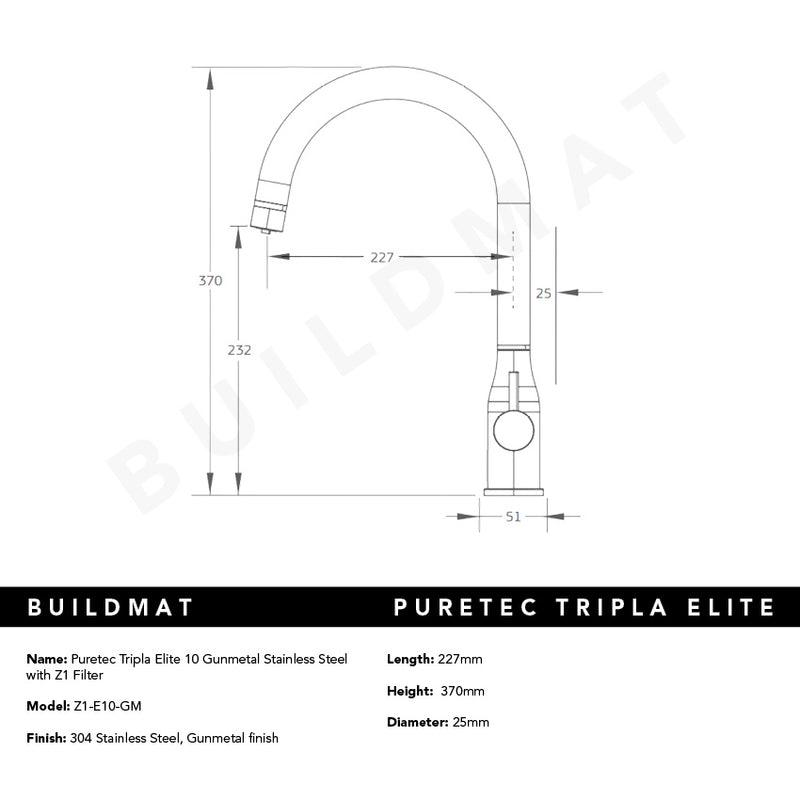 Puretec Tripla Elite 10 Gunmetal Stainless Steel with Z1 Filter