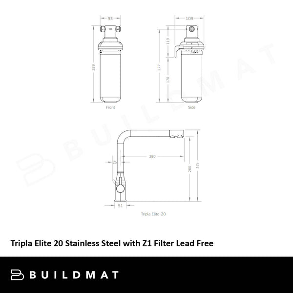 Puretec Tripla Elite 20 Gunmetal Stainless Steel with Z1 Filter Lead Free