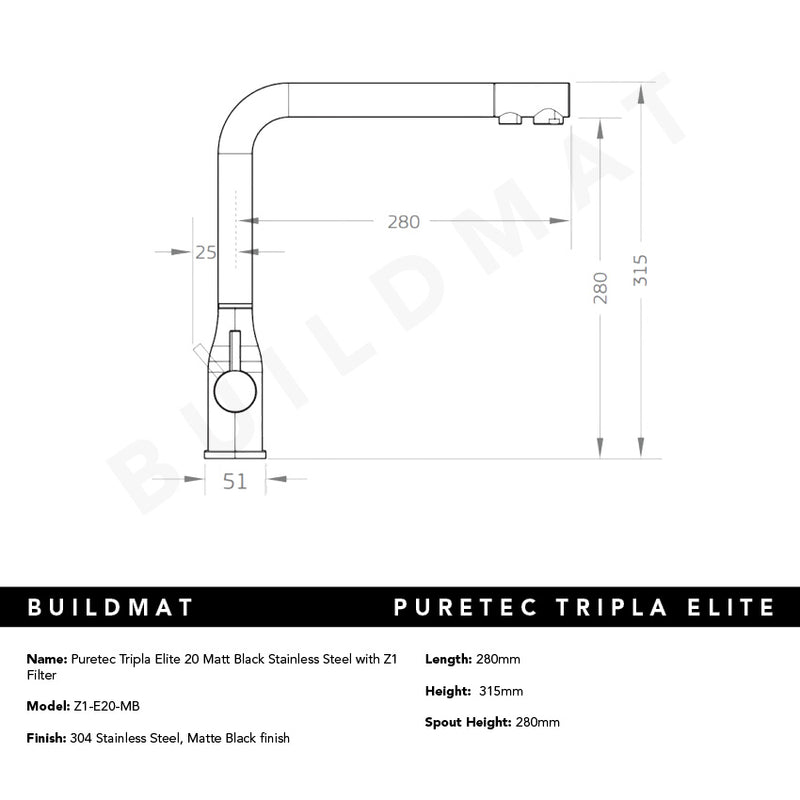 Puretec Tripla Elite 20 Matt Black Stainless Steel with Z1 Filter