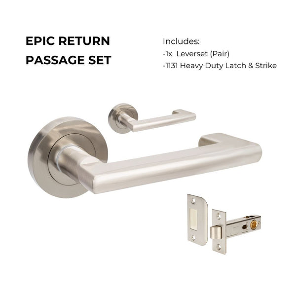 Zanda Epic Return Passage Lever Set Door Handle Brushed Nickel