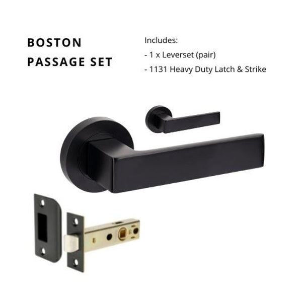 Zanda Boston Passage Lever Set Door Handle Matte Black