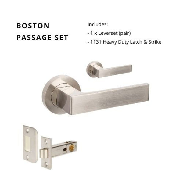 Zanda Boston Passage Lever Set Door Handle Brushed Nickel