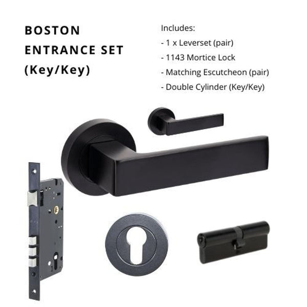 Zanda Boston Entrance Set Lever Door Handle Matte Black