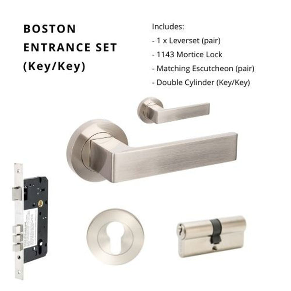 Zanda Boston Entrance Set Lever Door Handle Brushed Nickel