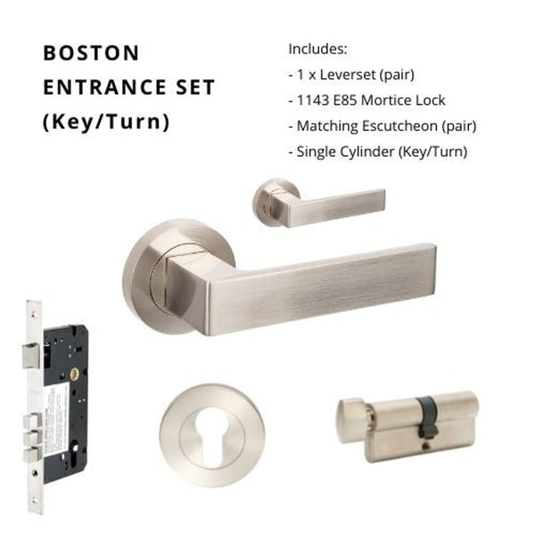Zanda Boston Entrance Set Lever Door Handle Brushed Nickel