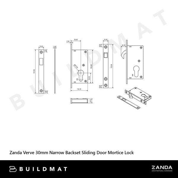 Zanda Verve Sliding Door Lock Kits Narrow Style Graphite Nickel