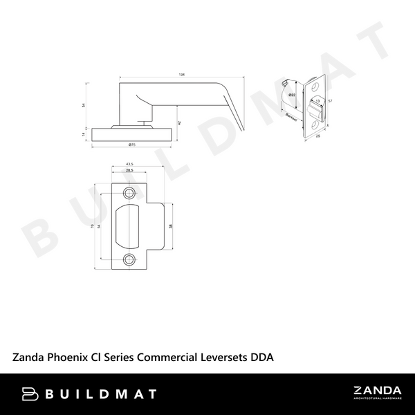 Zanda Phoenix CL Series Commercial Passage Leversets Matte Black