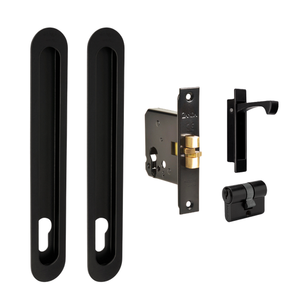 Zanda Duke Sliding Door Lock Kit 250mm Matte Black