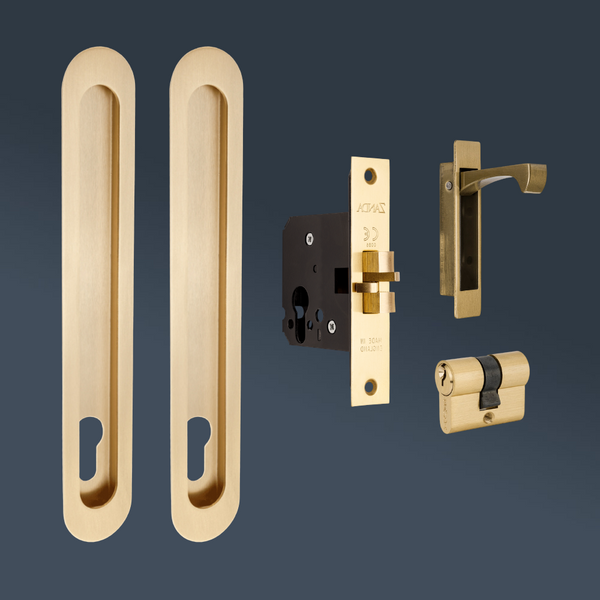 Zanda Duke Sliding Door Lock Kit 250mm Satin Brass