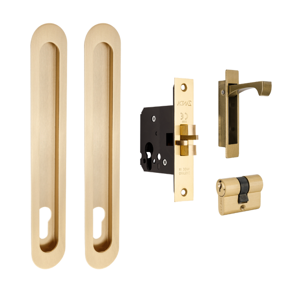 Zanda Duke Sliding Door Lock Kit 250mm Satin Brass