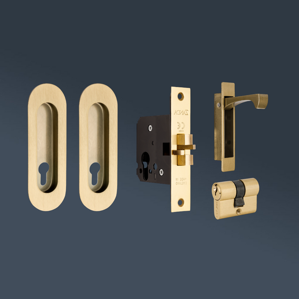 Zanda Duke Sliding Door Lock Kit 120mm Satin Brass