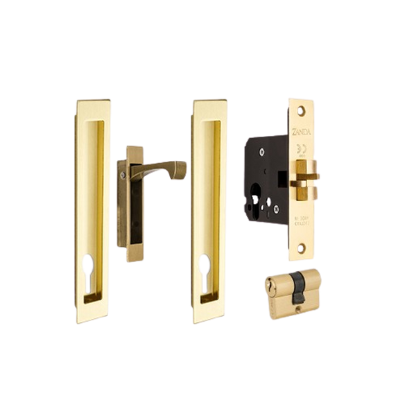 Zanda Verve Sliding Door Lock Kits Satin Brass