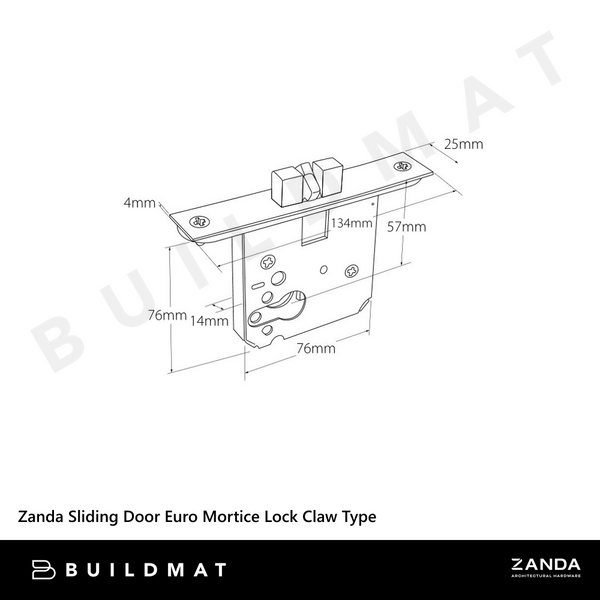 Zanda Sliding Door Euro Mortice Lock Claw Type Matte Black