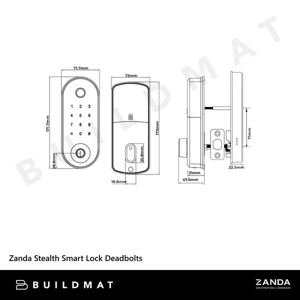 Zanda Stealth Smart Lock Deadbolts Graphite Nickel