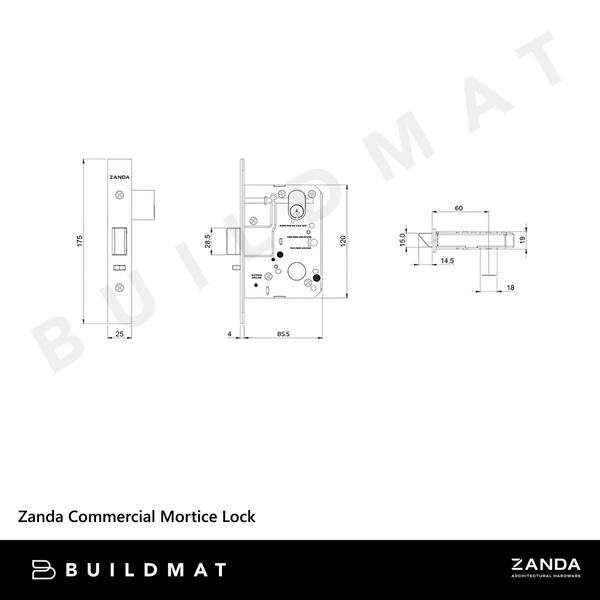 Zanda Commercial Mortice Lock Matte Black