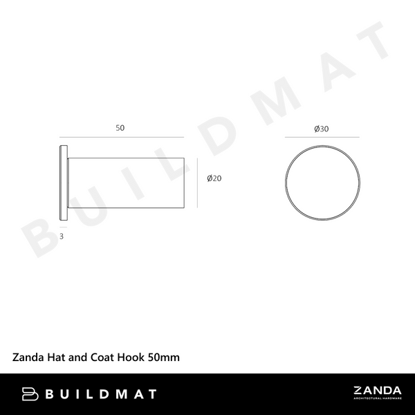 Zanda Hat and Coat Hook 50mm Matte Black