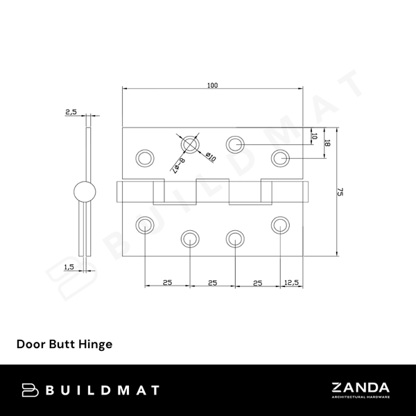 Zanda Door Butt Hinge Ember Bronze