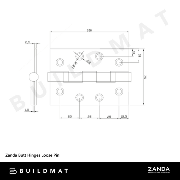 Zanda Door Butt Hinges Matte Black