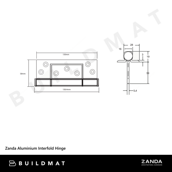 Zanda Aluminium Interfold Hinge Matte Black
