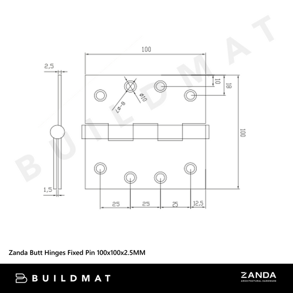 Zanda Door Butt Hinges Satin Brass