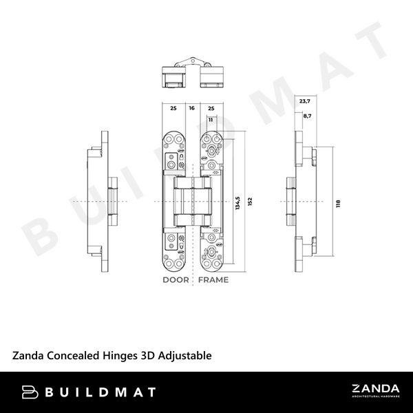 Zanda Concealed Hinges 3D Adjustable Matte Black