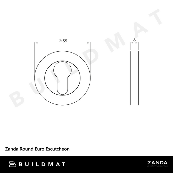 Zanda Round Euro Escutcheon 55mm (Pair) 316 Stainless Steel