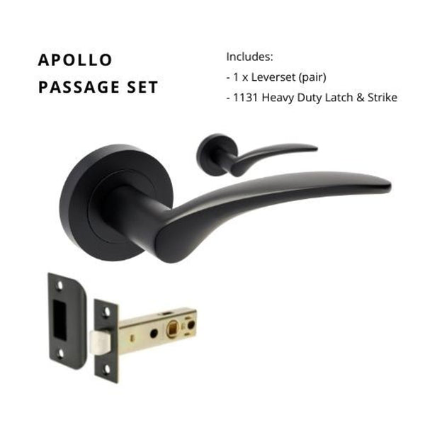 Zanda Apollo Passage Lever Set Door Handle Matte Black