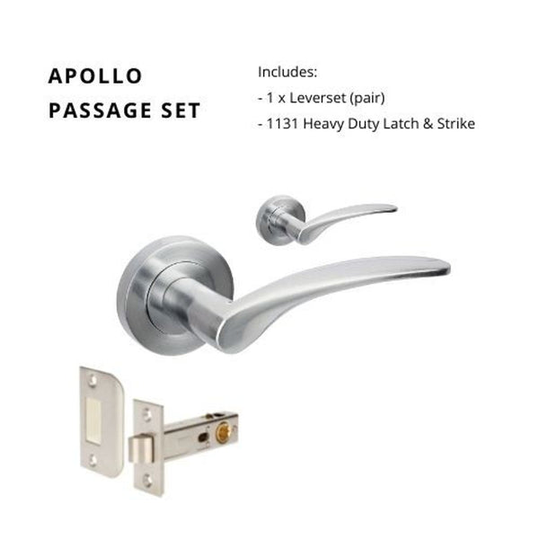 Zanda Apollo Passage Lever Set Door Handle Satin Chrome