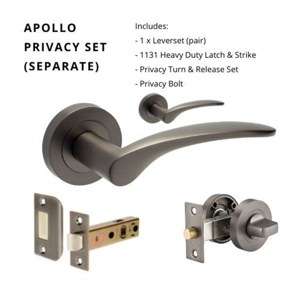 Zanda Apollo Privacy Lever Set Door Handle Graphite Nickel