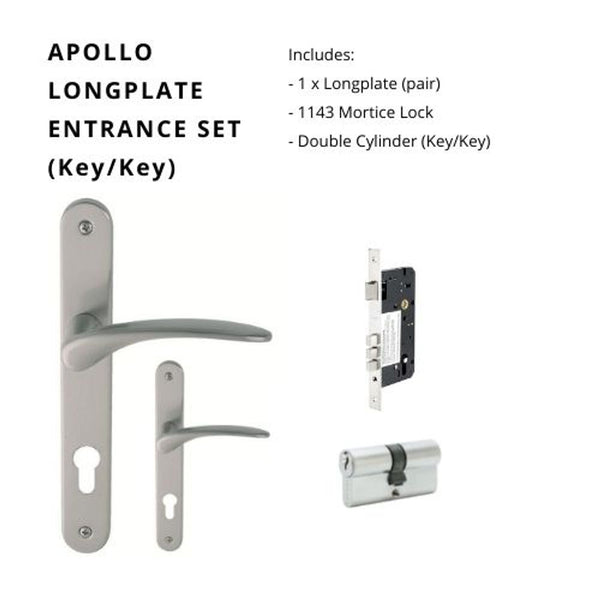 Zanda Apollo Longplate Door Handle Entrance Set Satin Chrome