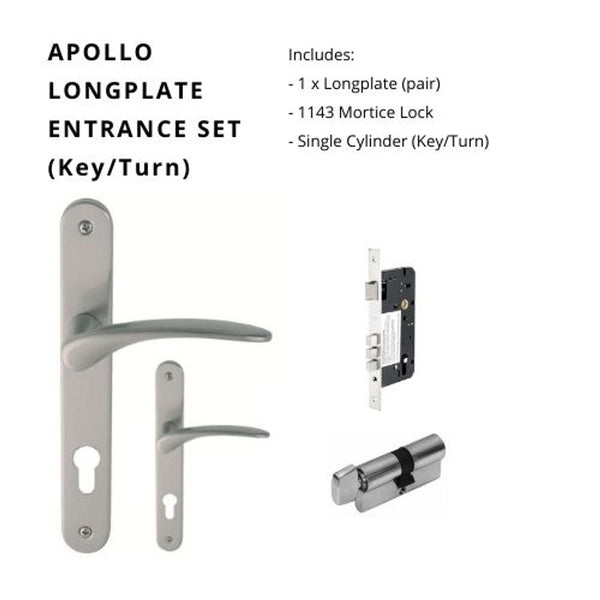 Zanda Apollo Longplate Door Handle Entrance Set Brushed Nickel