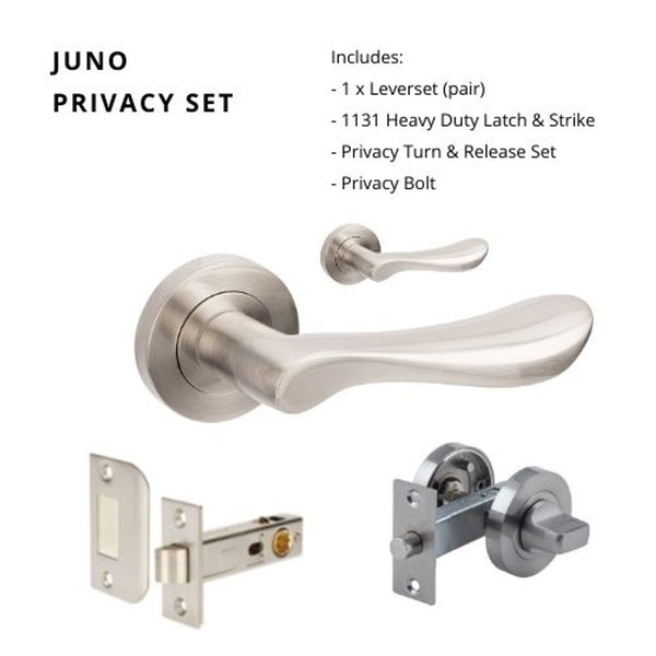 Zanda Juno Separate Privacy Lever Set Door Handle Brushed Nickel