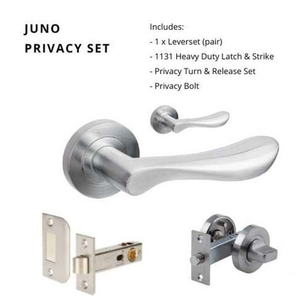 Zanda Juno Separate Privacy Lever Set Door Handle Satin Chrome