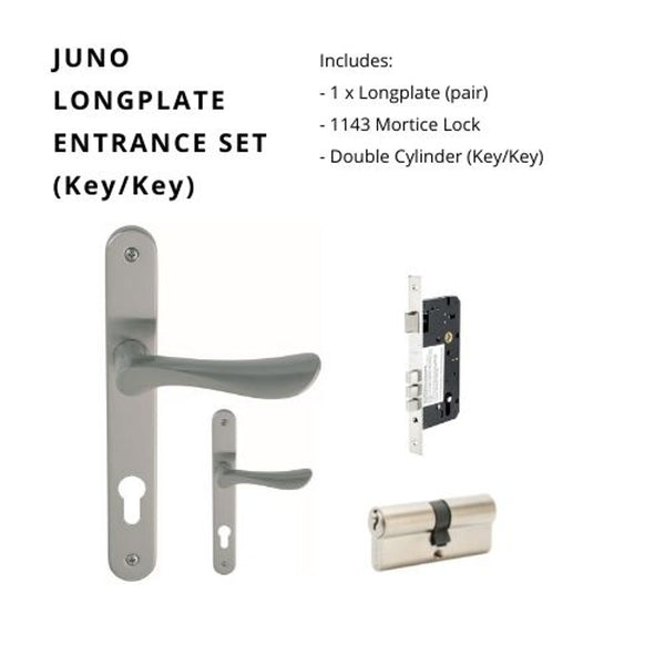 Zanda Juno Longplate Door Handle Entrance Set Brushed Nickel
