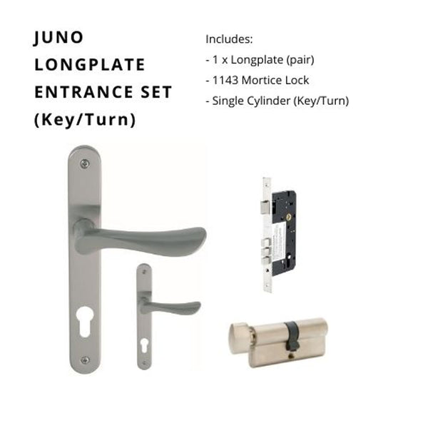 Zanda Juno Longplate Door Handle Entrance Set Brushed Nickel