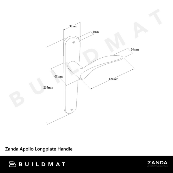 Zanda Apollo Dummy Longplate Door Handle Satin Chrome